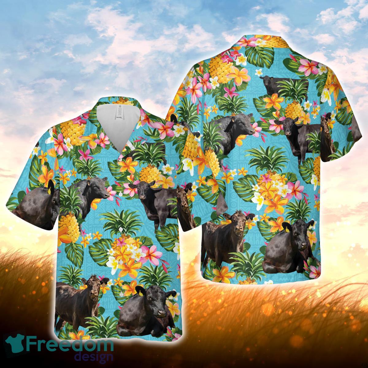 Pineapple Hawaiian Theme For Black Angus Cattle Lovers All 3D Printed Hawaiian Shirt For Men Women Product Photo 1