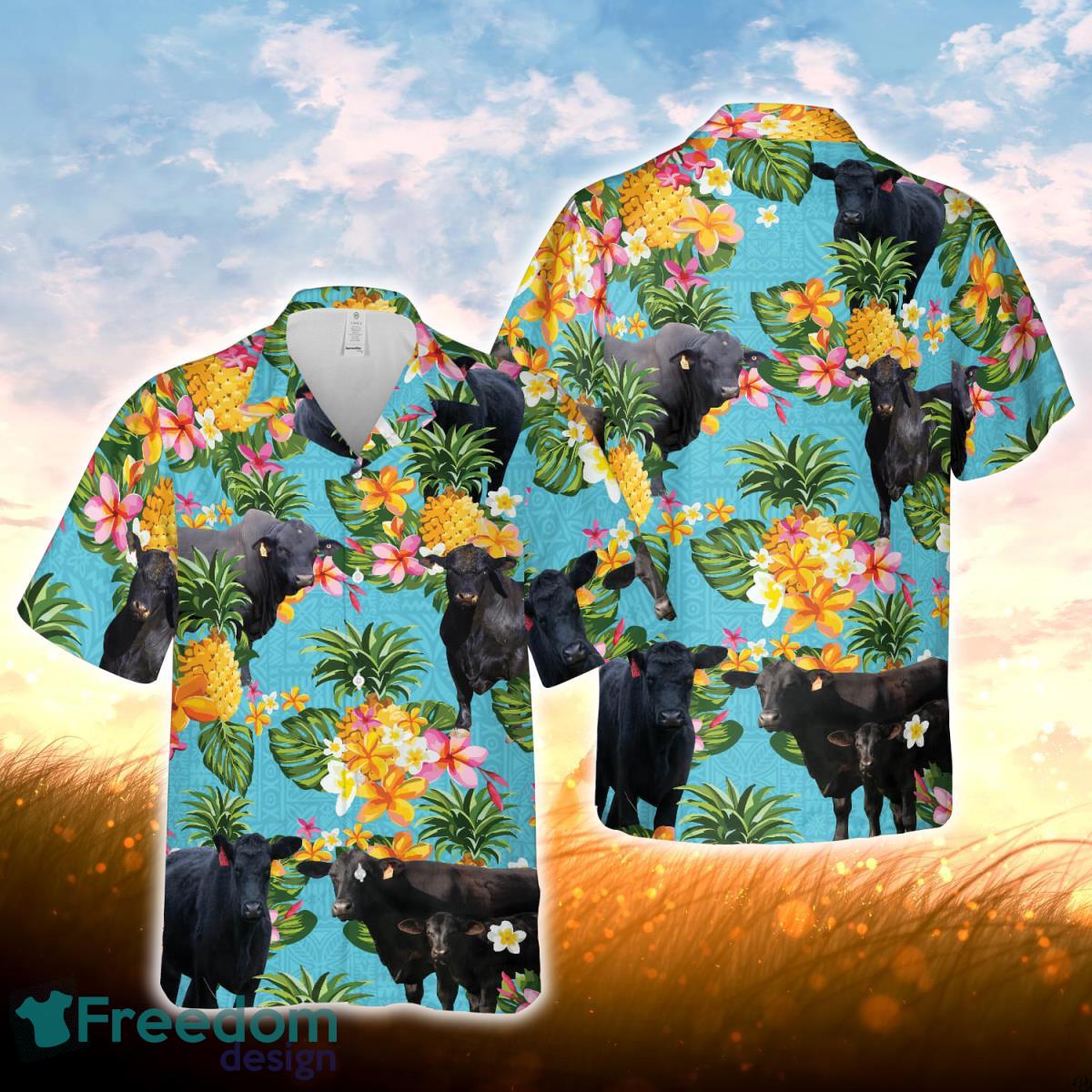 Pineapple Hawaiian Theme For Brangus Cattle Lovers All 3D Printed Hawaiian Shirt For Men Women Product Photo 1