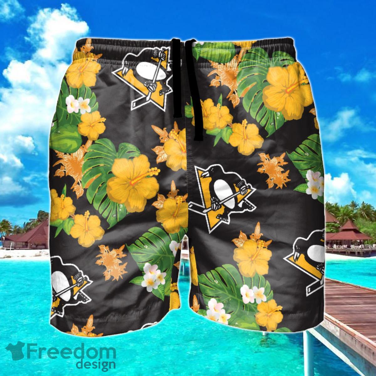 Pittsburgh Penguins NHL Floral Hawaiian Shorts For Summer Beach Product Photo 1