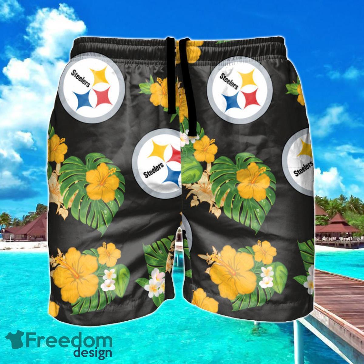 Pittsburgh Steelers NFL Floral Hawaiian Shorts For Summer Beach Product Photo 1