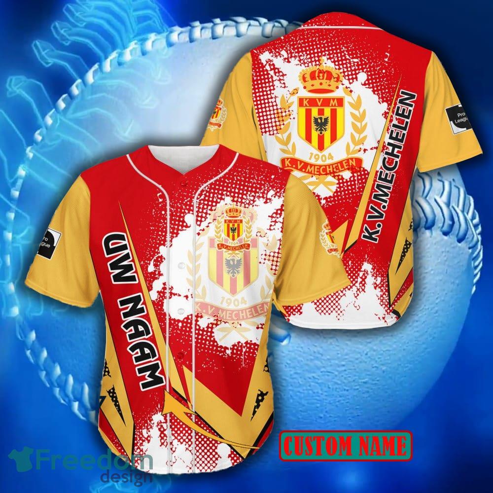 Pro League Logo KV Mechelen Red Baseball Jersey Shirt For Men And Women  Custom Name - Freedomdesign