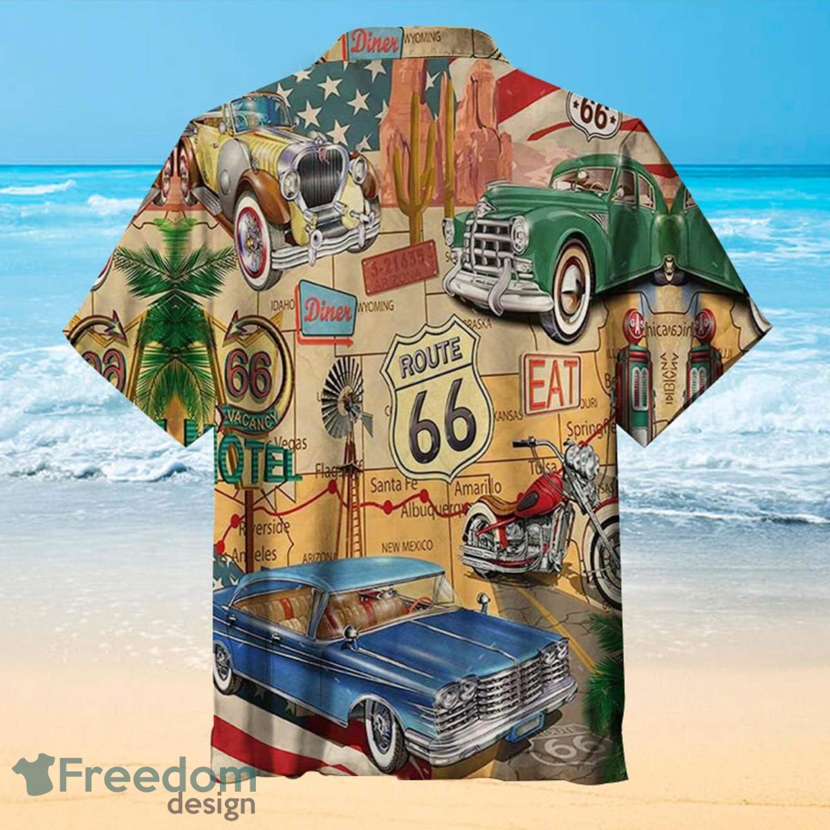 Route 66 Hawaiian Shirt, Muscle Car On Route Hawaiian Shirt Product Photo 2