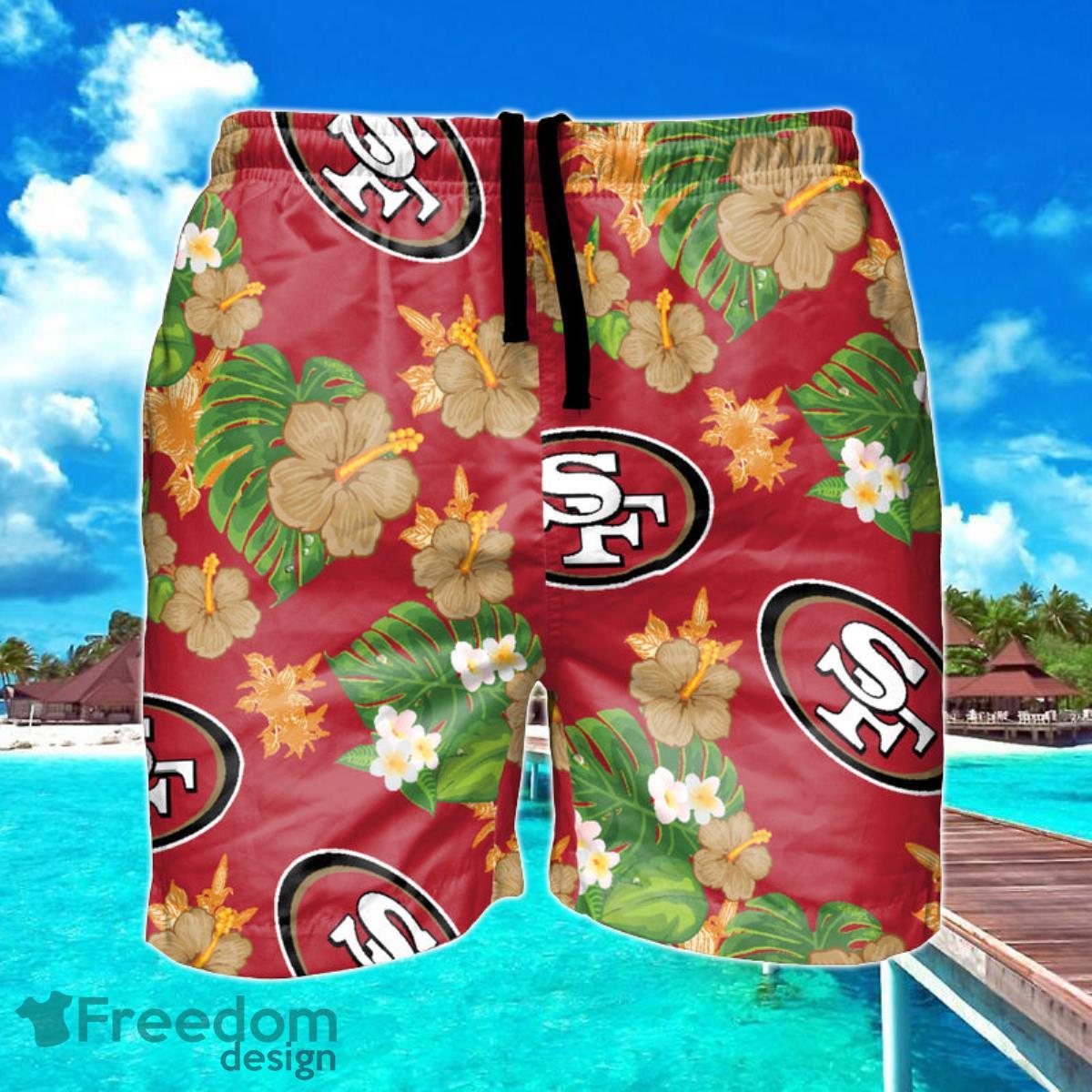 San Francisco 49ers NFL Floral Hawaiian Shorts For Summer Beach Product Photo 1