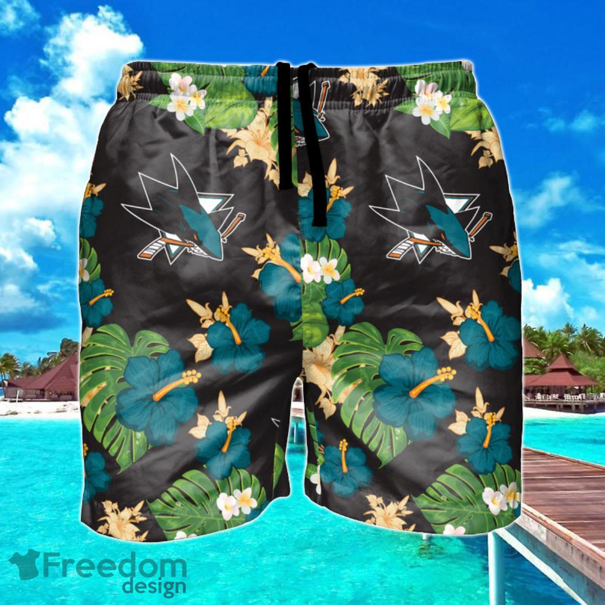 San Jose Sharks NHL Floral Hawaiian Shorts For Summer Beach Product Photo 1