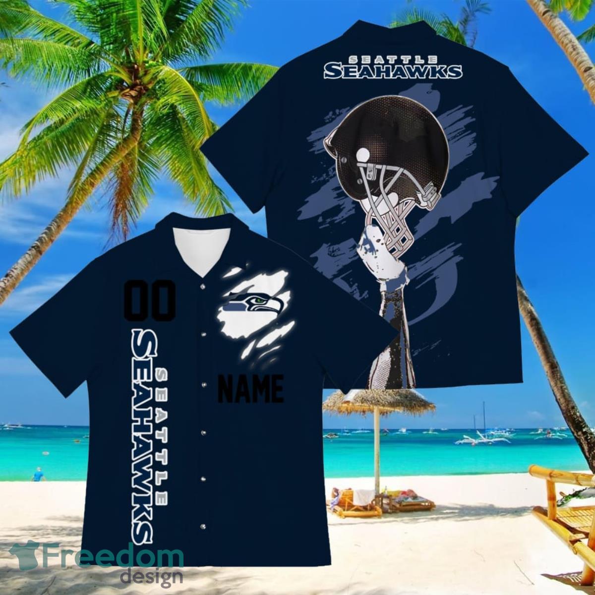 Seattle Seahawks Sports American Football Hawaiian Shirt Custom Name & Number - Seattle Seahawks Sports American Football Hawaiian Shirt 1