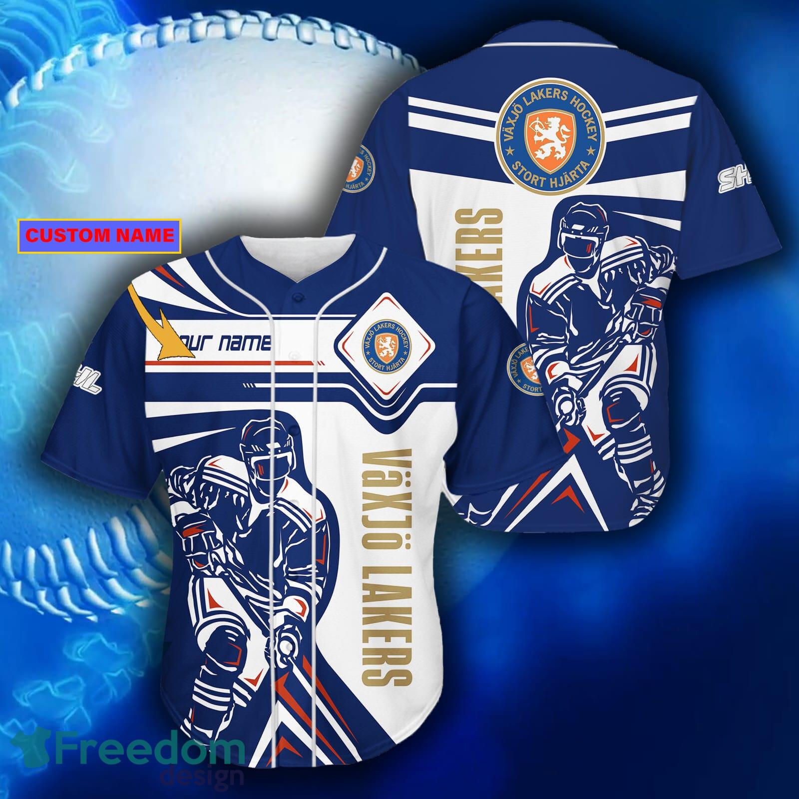 SHL Logo Vaxjo Lakers Design Blue Custom Name Baseball Jersey