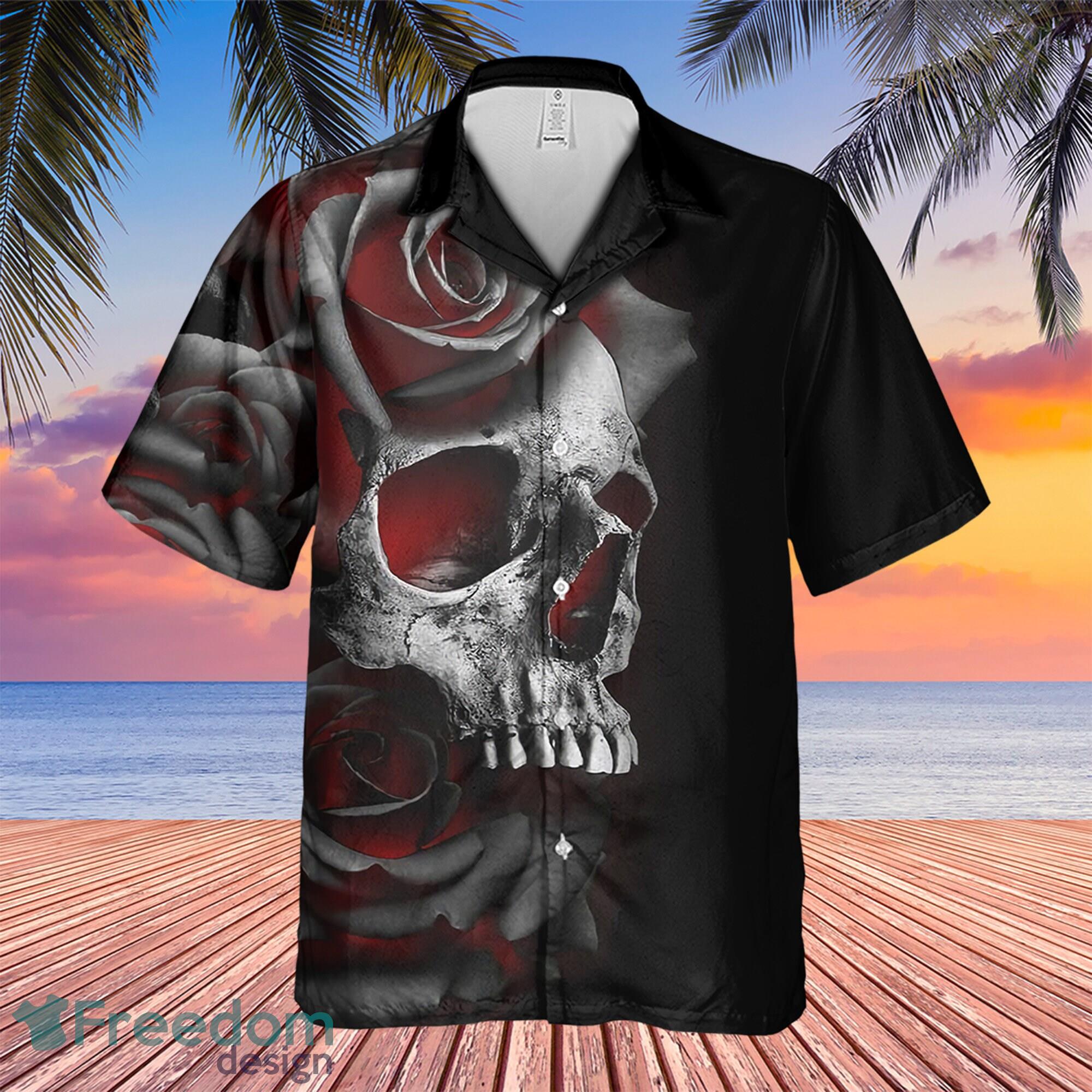 Skull Rose Vintage Hawaiian Shirt, Red Gothic Shirt