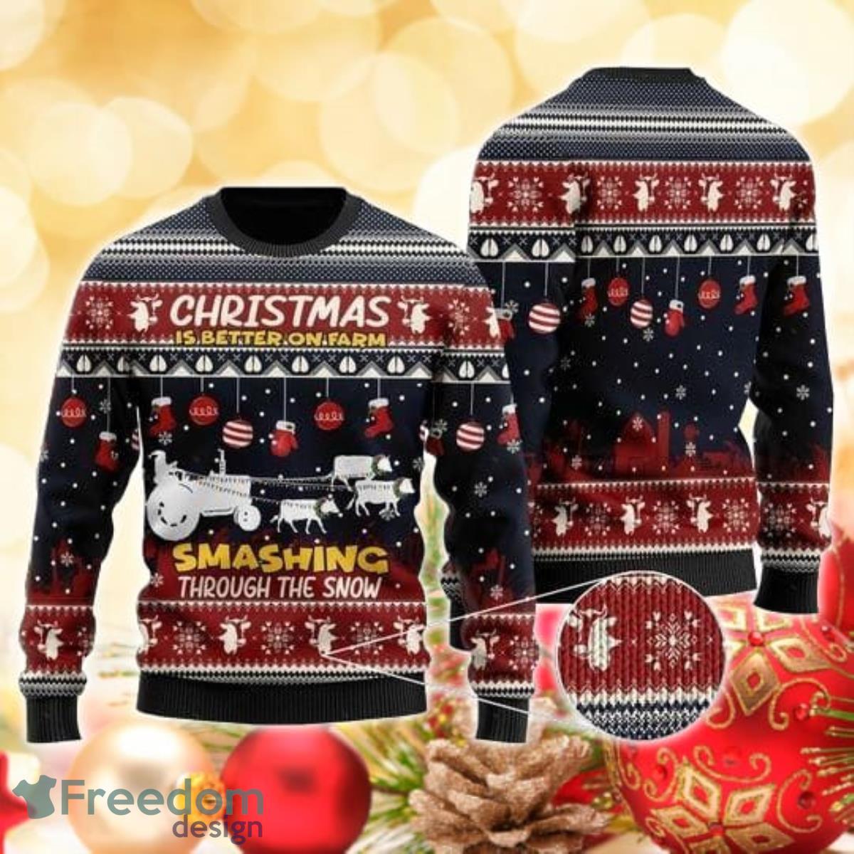 Smashing Through The Snow 3D Sweater Ugly Christmas Sweater For Men Women Product Photo 1