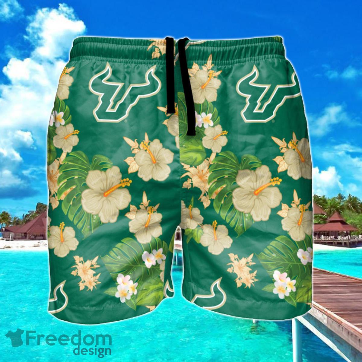 South Florida Bulls NCAA Floral Hawaiian Shorts For Summer Beach Product Photo 1