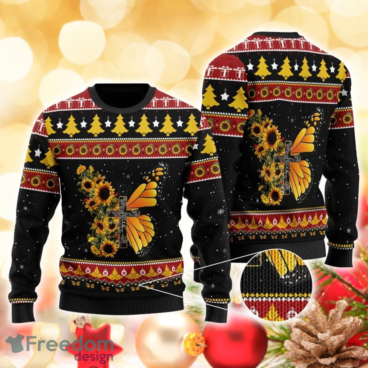 Sunflower Butterfly 3D Sweater Ugly Christmas Sweater For Men Women Product Photo 1