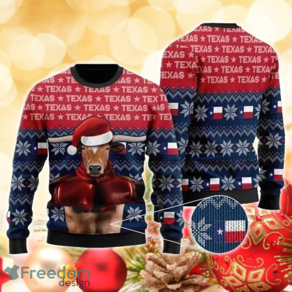 Texas Boxing Longhorn 3D Sweater Ugly Christmas Sweater For Men Women Product Photo 1