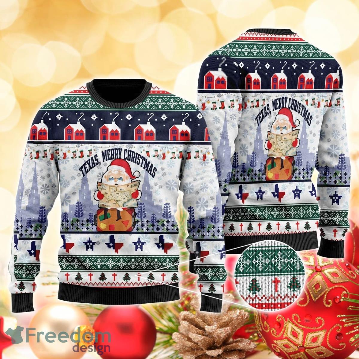 Texas Merry Christmas Jesus Santa Claus 3D Sweater Ugly Christmas Sweater For Men Women Product Photo 1