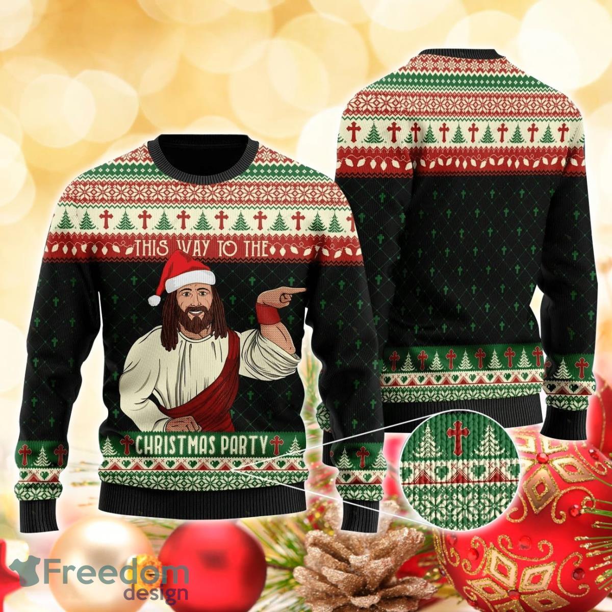 This Way To The Christmas Party 3D Sweater Ugly Christmas Sweater For Men Women Product Photo 1