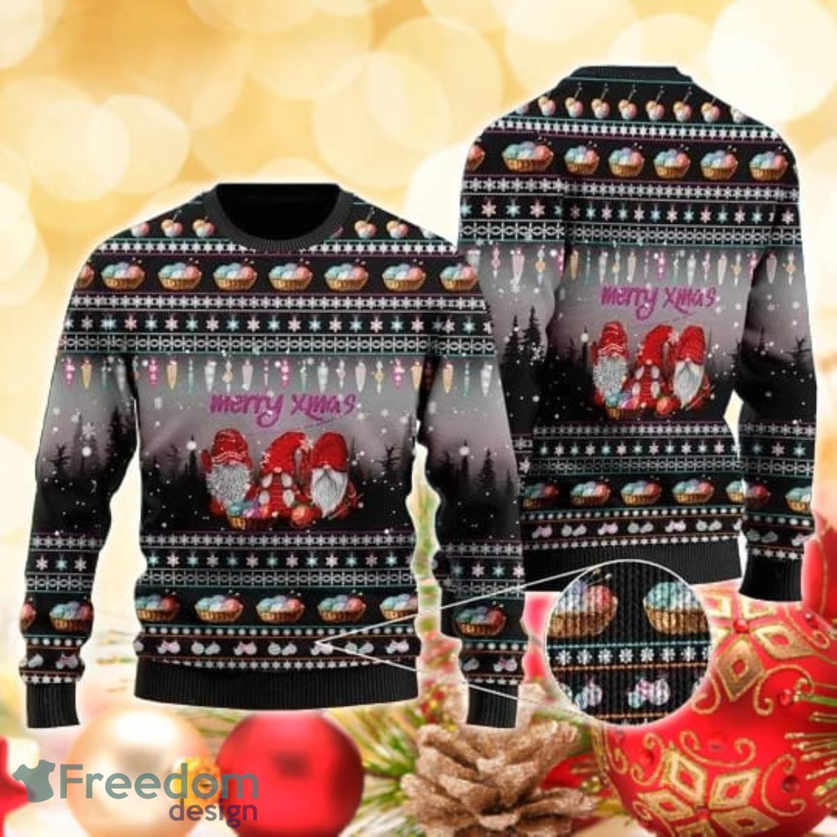 Three Gnomes For Crochet Lovers 3D Sweater Ugly Christmas Sweater For Men Women Product Photo 1