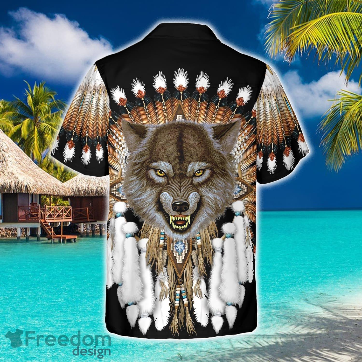 Unisex Native American Wolf Hawaiian Shirt For Men - T-shirts Low Price