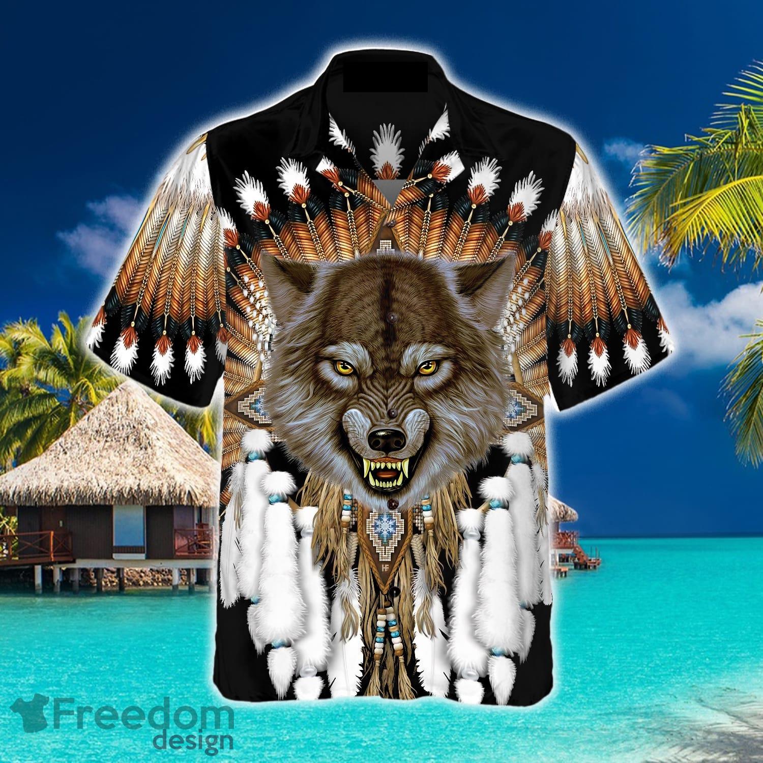 Unisex Native American Wolf Hawaiian Shirt For Men - T-shirts Low Price