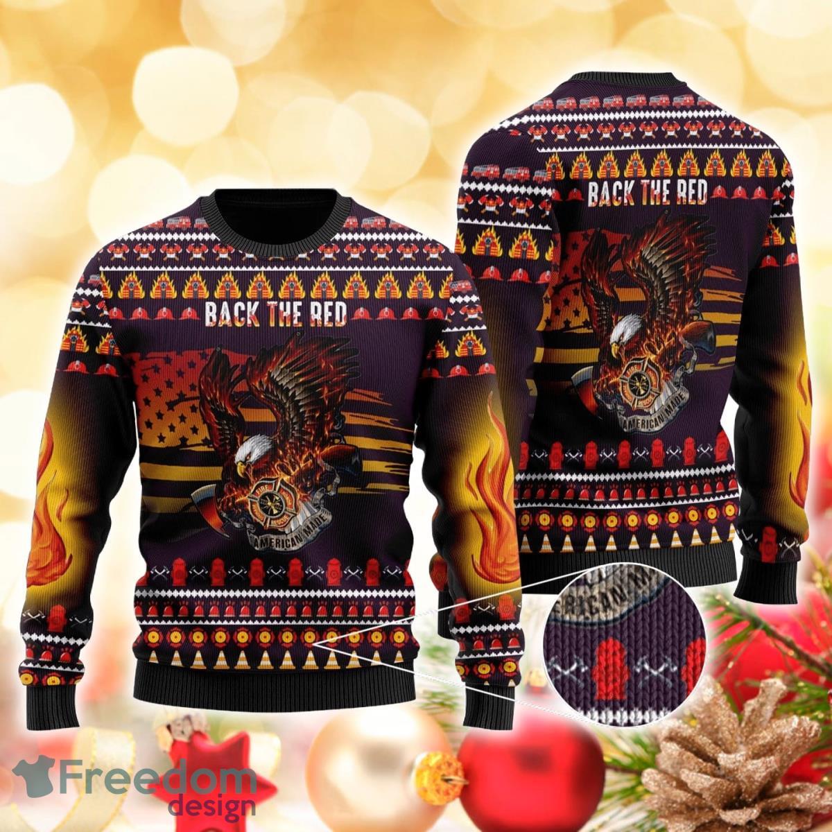 U.S Firefighter – Back The Red 3D Sweater Ugly Christmas Sweater For Men Women Product Photo 1