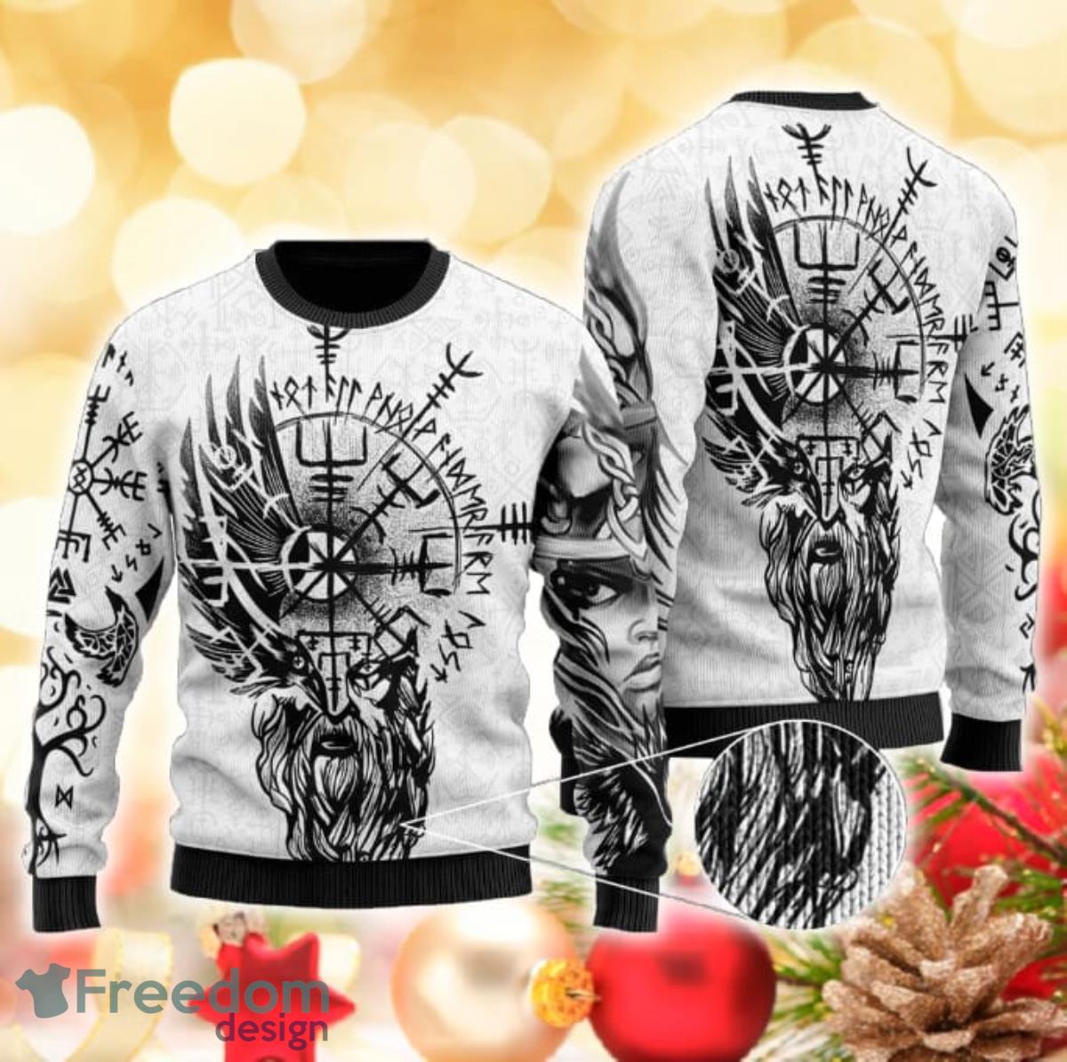 Viking Valkyrie Odin’s Raven Valknut 3D Sweater Ugly Christmas Sweater For Men Women Product Photo 1