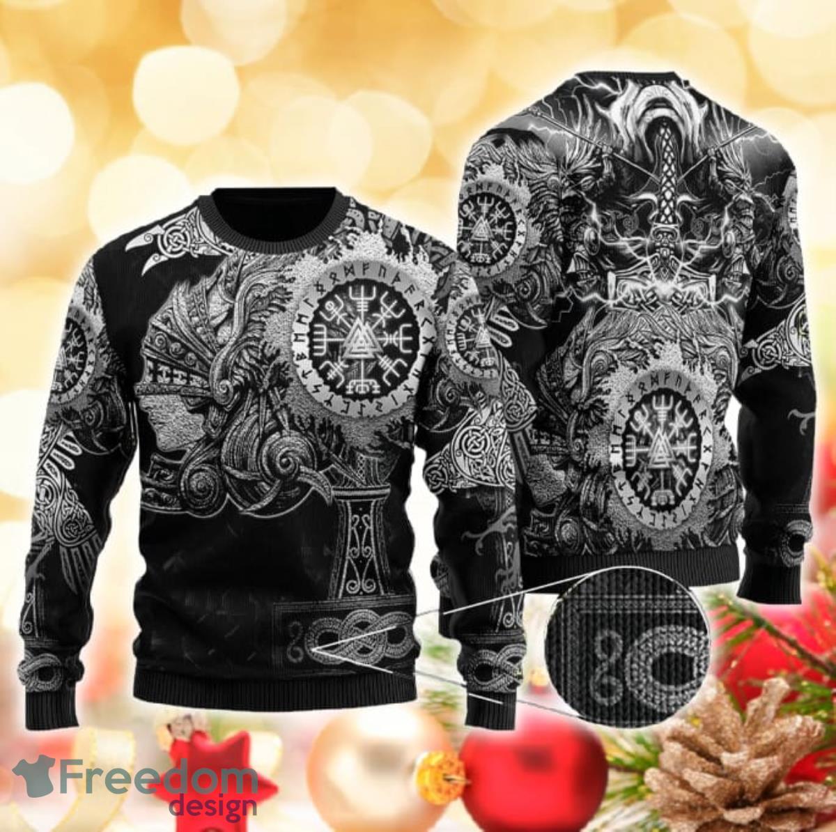 Viking Valkyrie Valknut Vegvisir With Mjolnir 3D Sweater Ugly Christmas Sweater For Men Women Product Photo 1