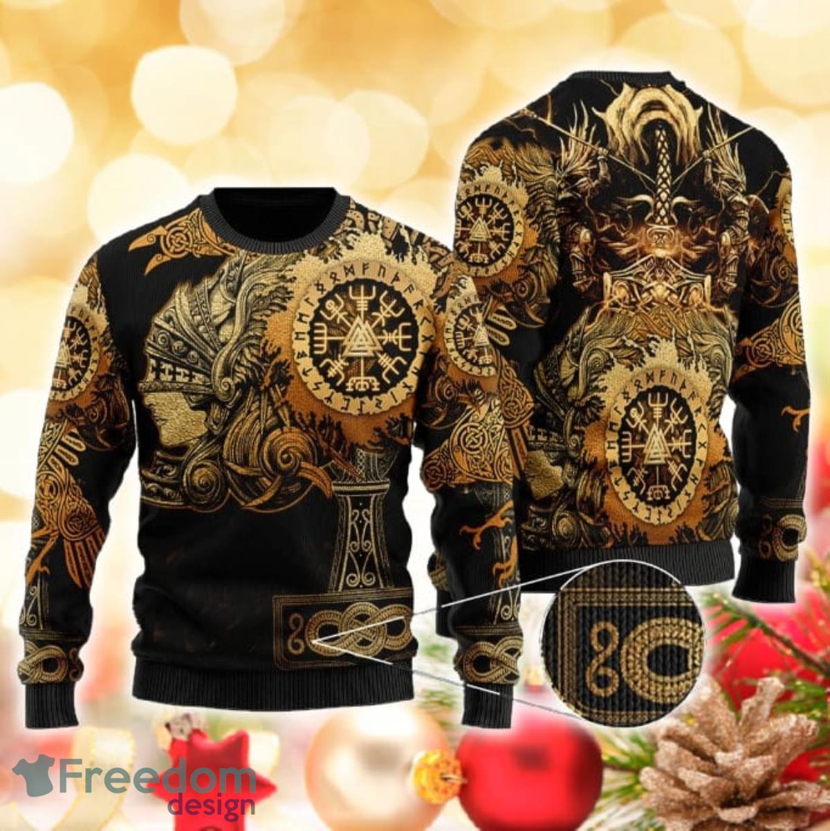 Viking Valkyrie Valknut Vegvisir With Mjolnir 3D Sweater Ugly Christmas Sweater Gift For Men Women Product Photo 1