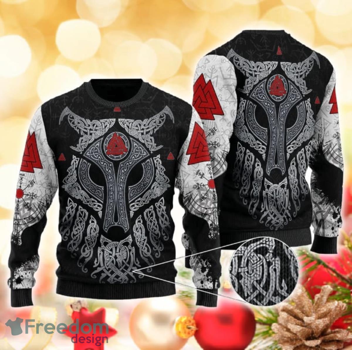 Viking Wolf and Raven 3D Sweater Ugly Christmas Sweater For Men Women Product Photo 1