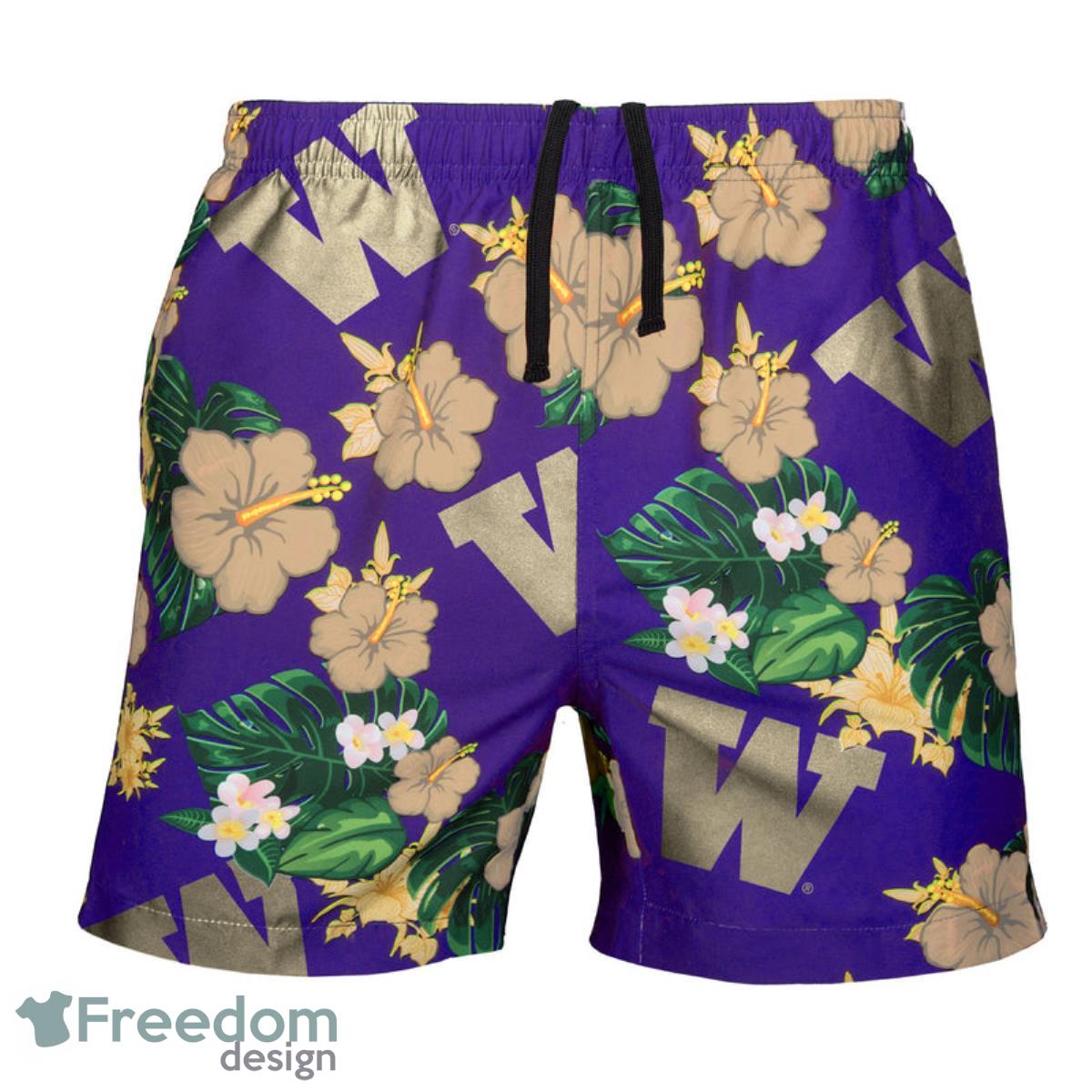 Washington Huskies NCAA Floral Hawaiian Shorts For Summer Beach Product Photo 1