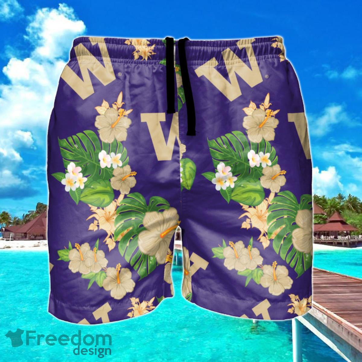 Washington Huskies NCAA Original Floral Hawaiian Shorts For Summer Beach Product Photo 1