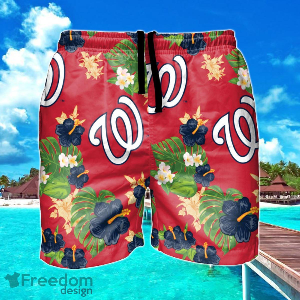 Washington Nationals MLB Floral Hawaiian Shorts For Summer Beach Product Photo 1