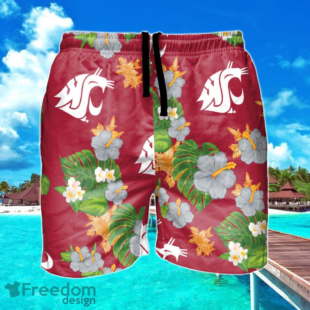 Washington State Cougars NCAA Floral Hawaiian Shorts For Summer Beach Product Photo 1