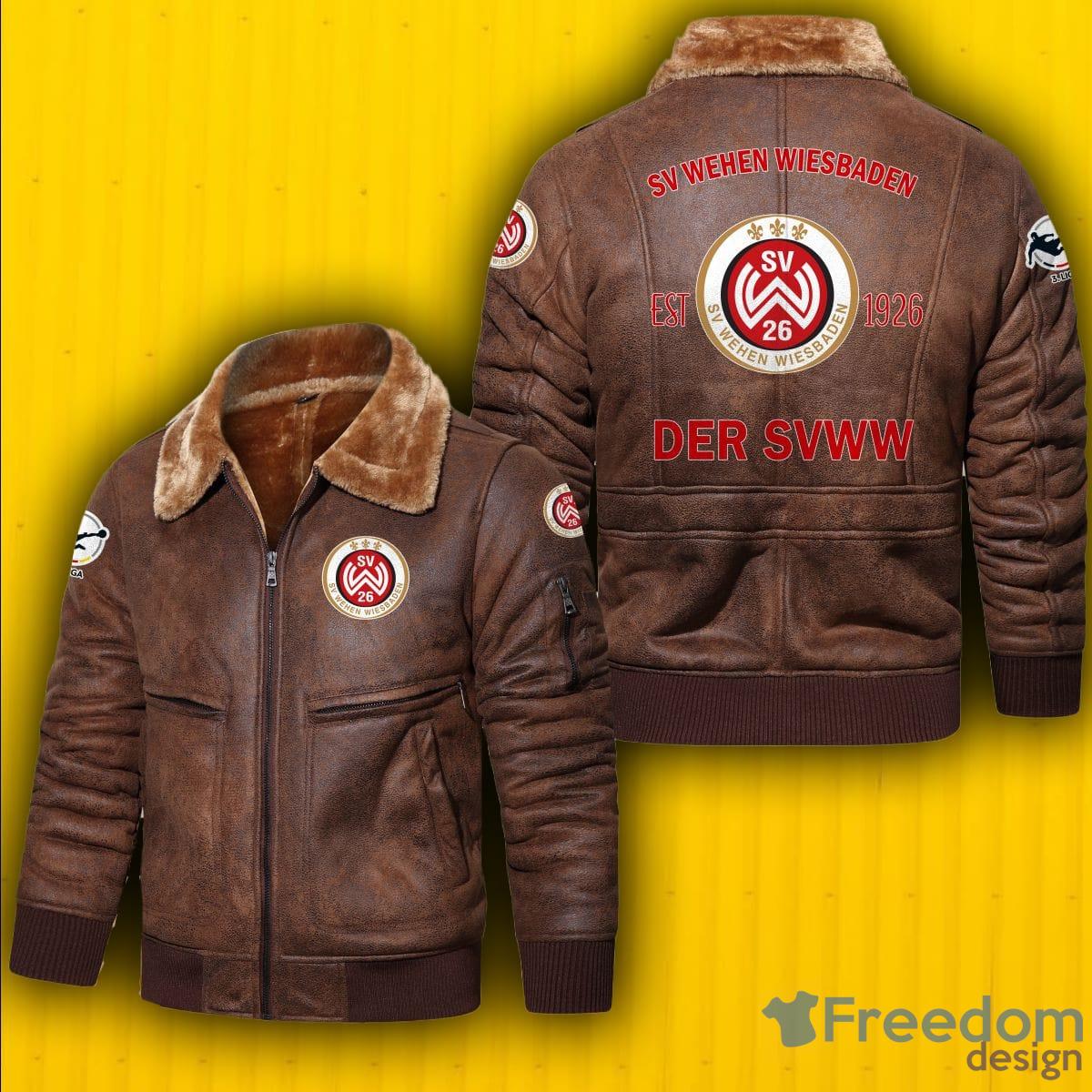 Wehen Wiesbaden Logo Bundesliga Brown Black Leather Jacket - Wehen Wiesbaden Logo Bundesliga_2
