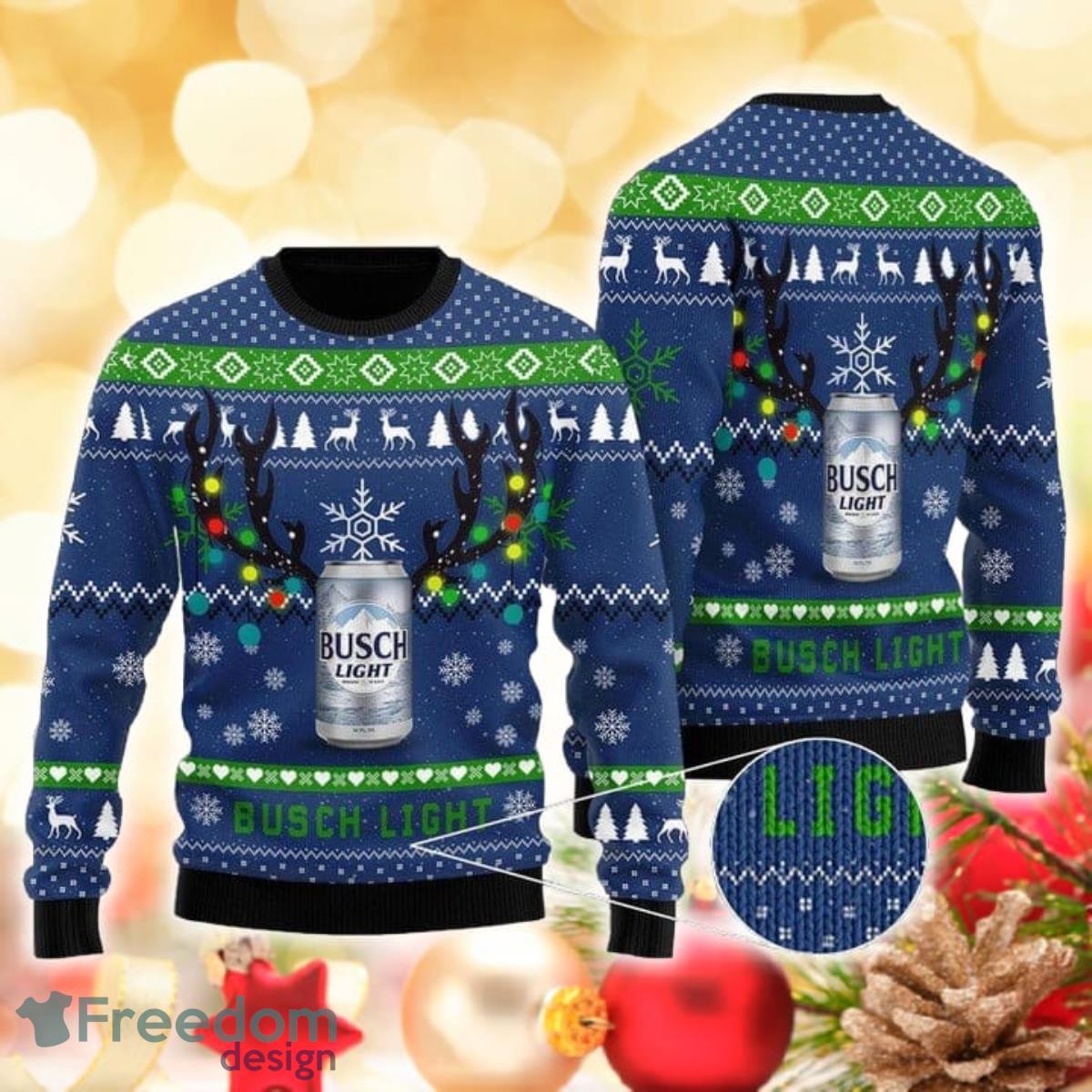 Xmas Deer Busch Light 3D Sweater Ugly Christmas Sweater For Men Women Product Photo 1