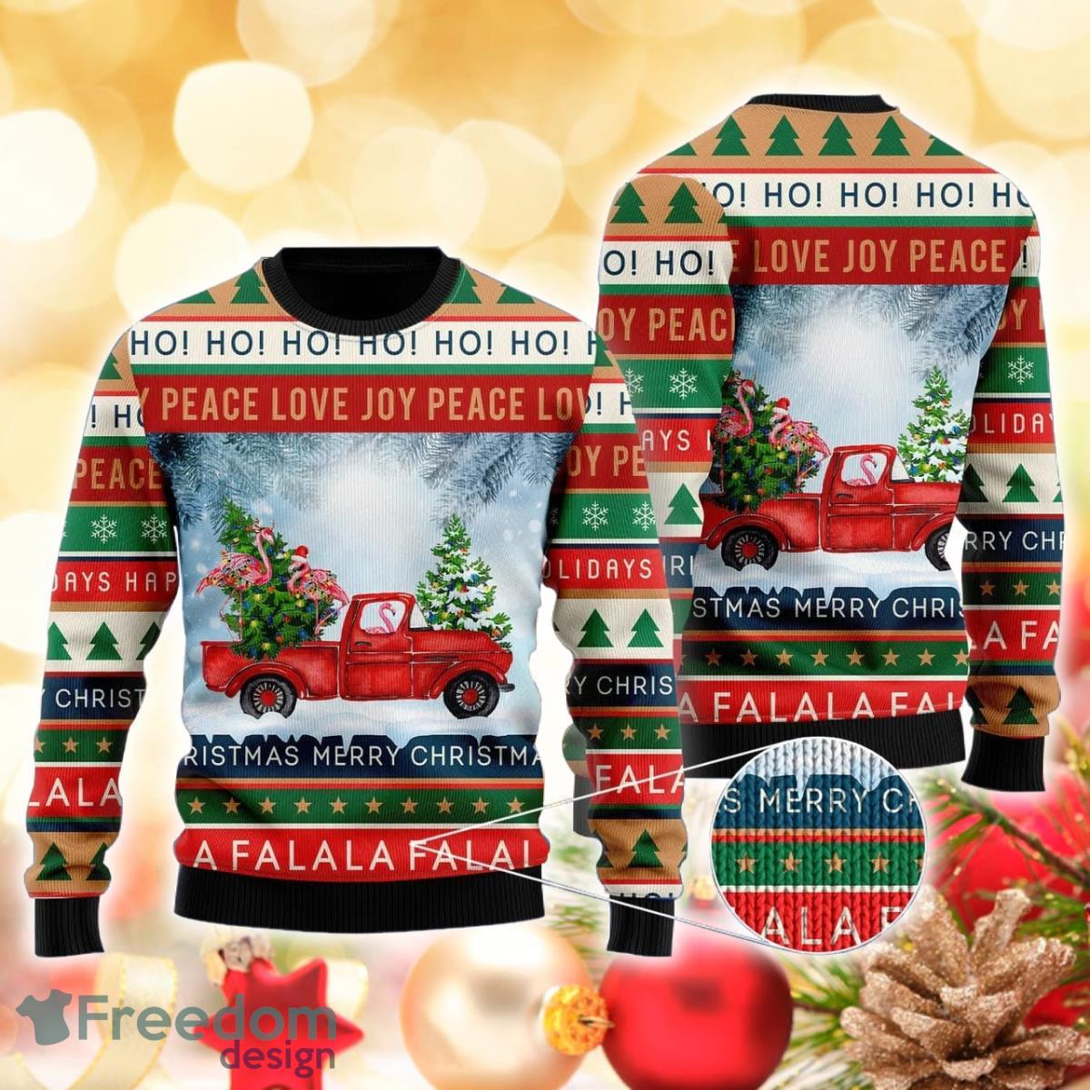 Xmas Flamingos Ride Red Truck 3D Sweater Ugly Christmas Sweater For Men Women Product Photo 1