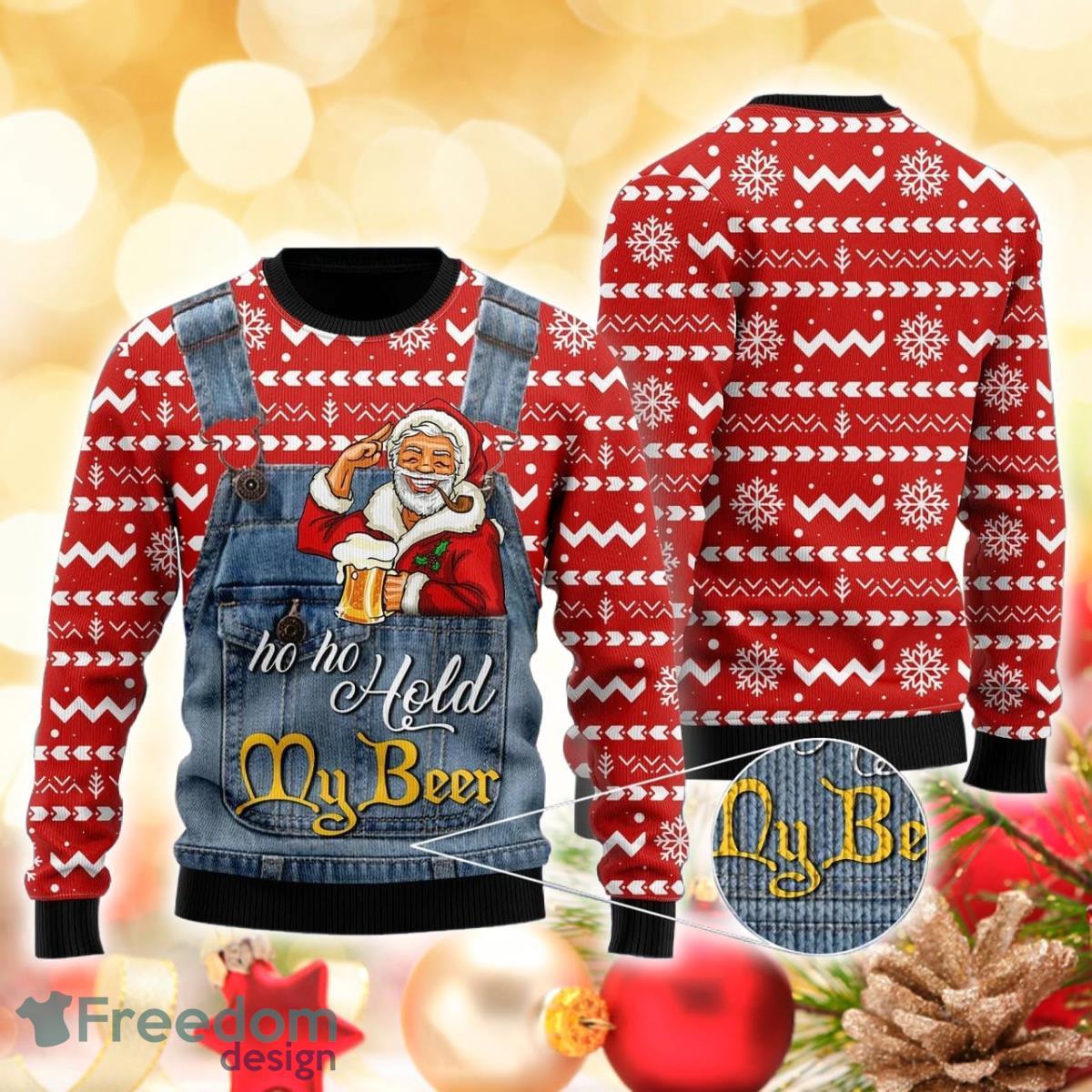 Xmas Santa Ho Ho Hold My Beer 3D Sweater Ugly Christmas Sweater For Men Women Product Photo 1