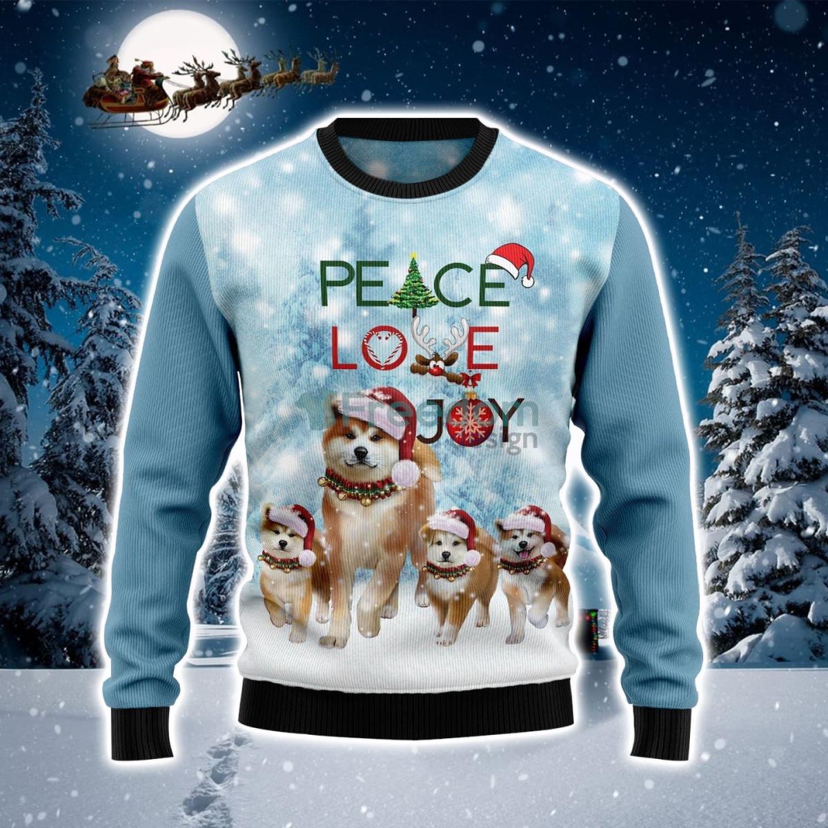 Akita Peace Love Joy Ugly Sweater Ugly Christmas Sweater Product Photo 1