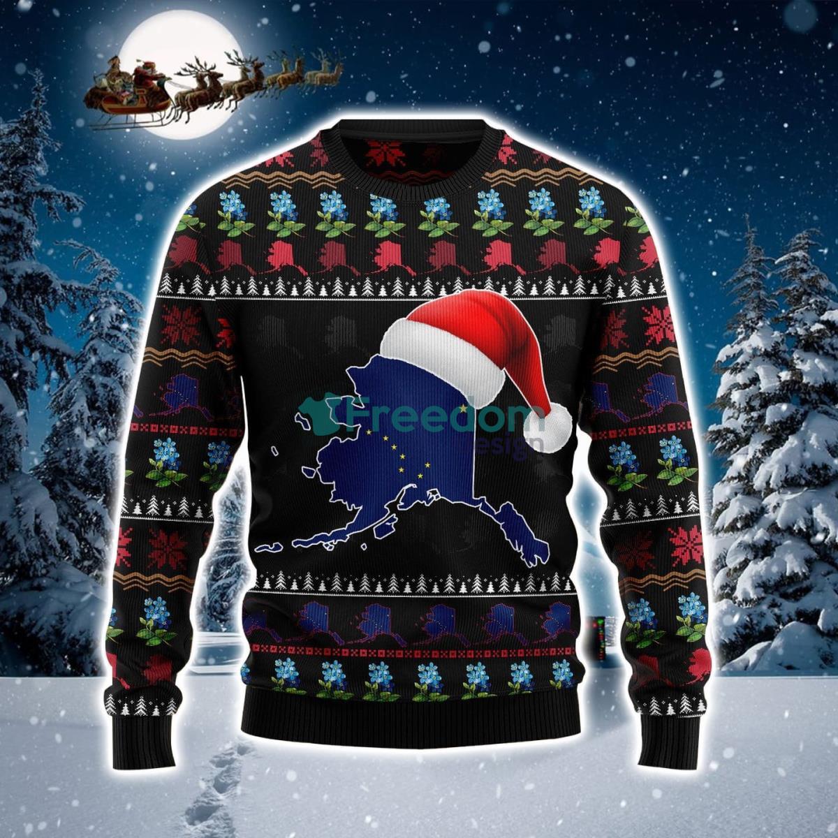 Alaska Santa Hat Ugly Christmas Sweater Product Photo 1