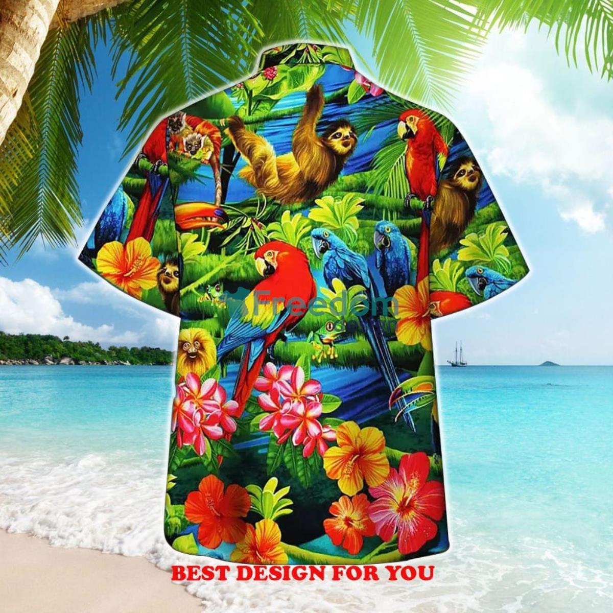 Aloha Casual Parrot Printed Short Sleeve Print Over 3D Hawaiian Shirt Product Photo 2