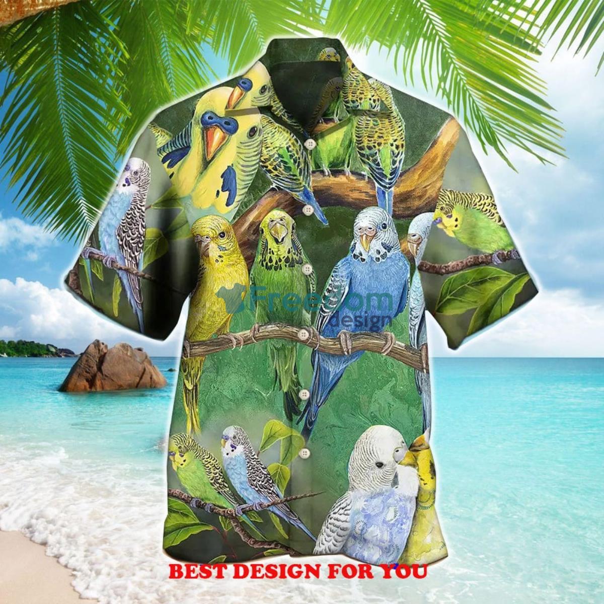 Aloha Parrot Lovely Budgie Vintage Print Over 3D Hawaiian Shirt Product Photo 1