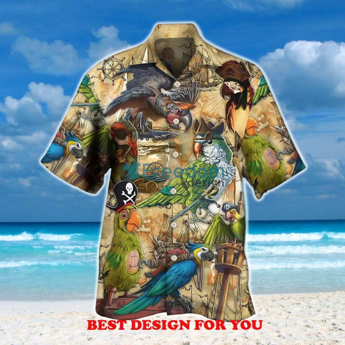 Aloha Parrot Pirates Life Vintage Print Over 3D Hawaiian Shirt Product Photo 1