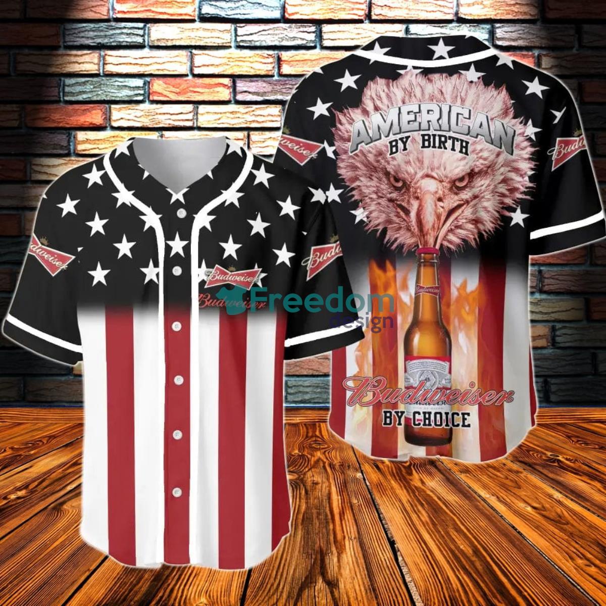 American By Birth Budweiser By Choice Baseball Jersey Product Photo 1