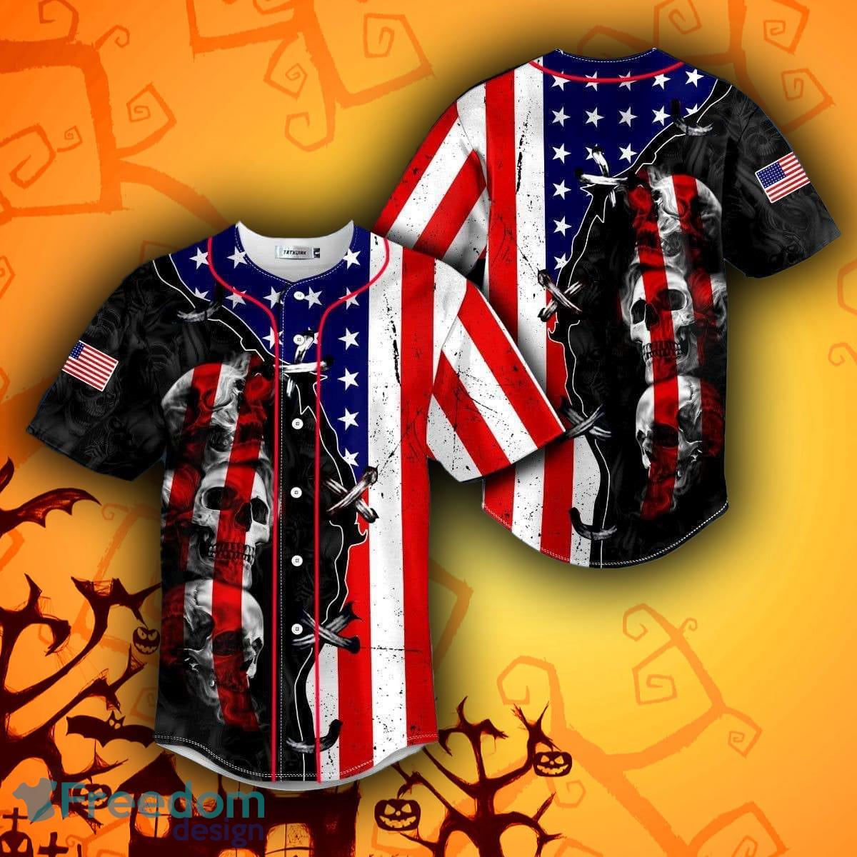 American Flag Halloween Skull Baseball Jersey Shirt Gift Men Women -  Freedomdesign