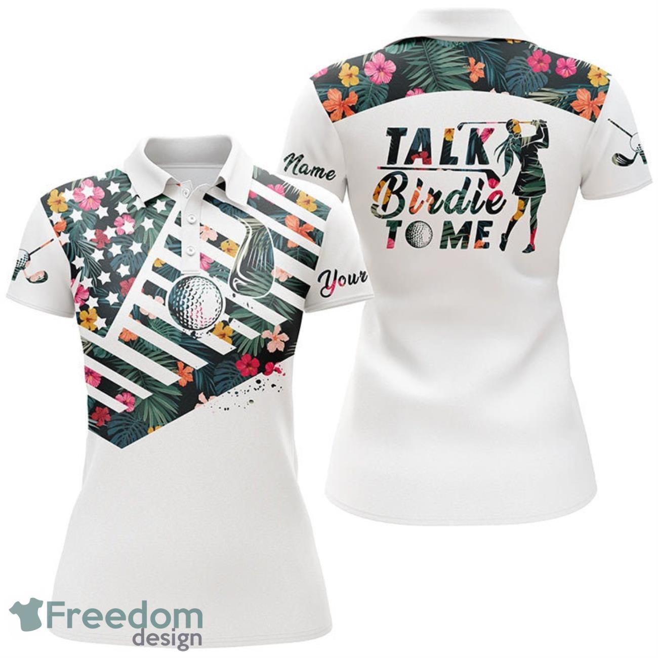 American Flag Patriotic Custom Name Tropical Flower Talk Birdie To Me Women 3D Polo Shirt Product Photo 1