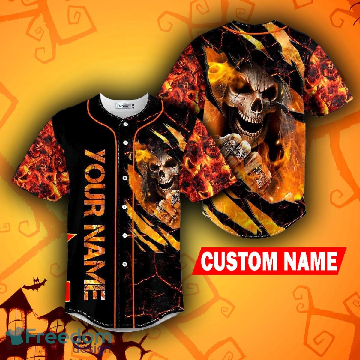 Angry Crack Fire Lava Halloween Skull Baseball Jersey Shirt Custom Name - Angry Crack Fire Lava Halloween Skull Baseball Jersey Shirt Custom Name