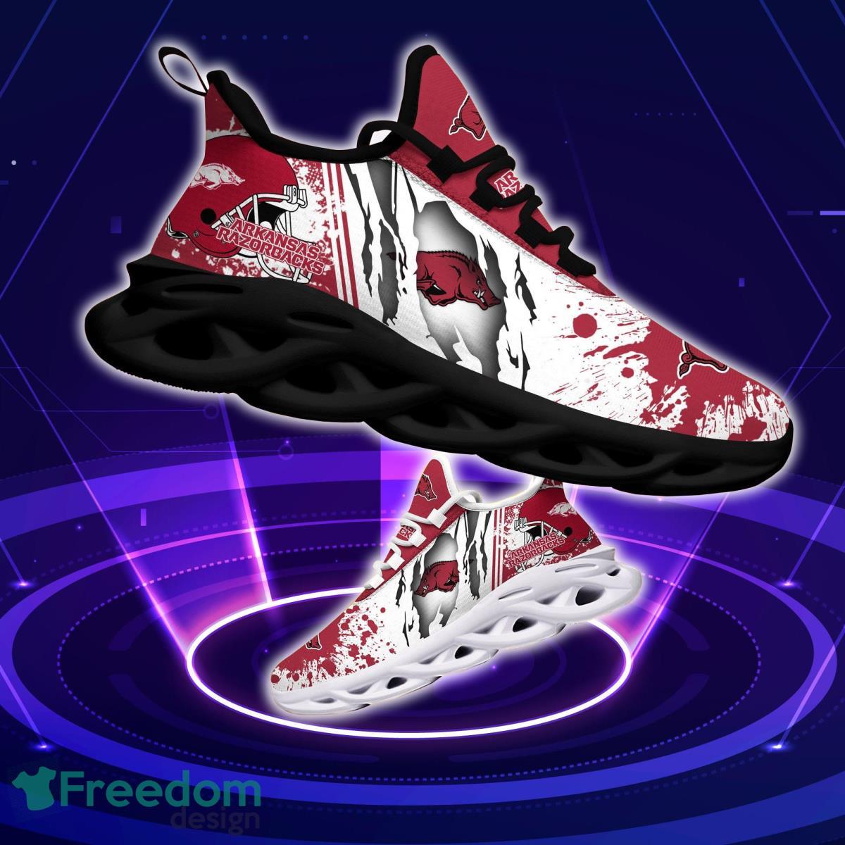 Arkansas Razorbacks Logo Torn And Splatter Background Max Soul Shoes Best Sneakers For Fans Product Photo 1