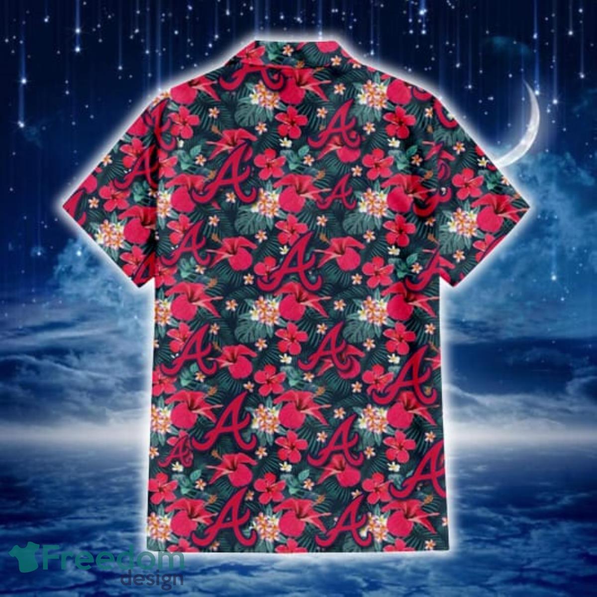 Atlanta Braves White Hibiscus Indian Red Background 3D Hawaiian Shirt Gift  For Fans - Freedomdesign