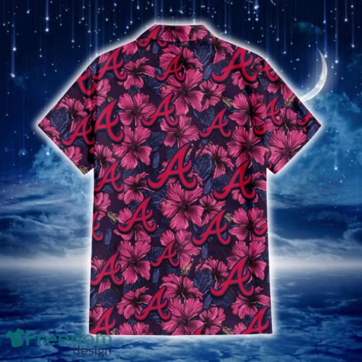 Atlanta Braves Coral Porcelain Flower Violet Orchid Light Blue Background  3D Hawaiian Shirt Gift For Fans