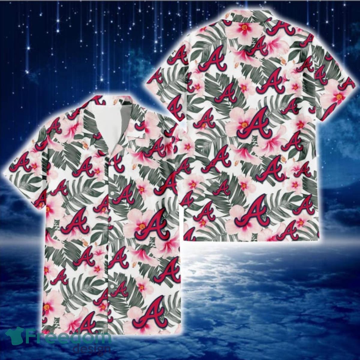 Atlanta Braves Logo And Green Leaf Pattern All Over Print Hawaiian Shirt  For Fans - Freedomdesign