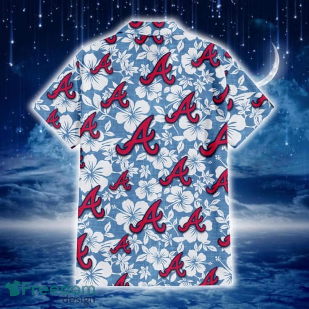 Atlanta Braves White Hibiscus Light Blue Texture Background 3D Hawaiian Shirt Gift For Fans Product Photo 3 Atlanta Braves White Hibiscus Light Blue Texture Background 3D Hawaiian Shirt Gift For Fans Product Photo 3