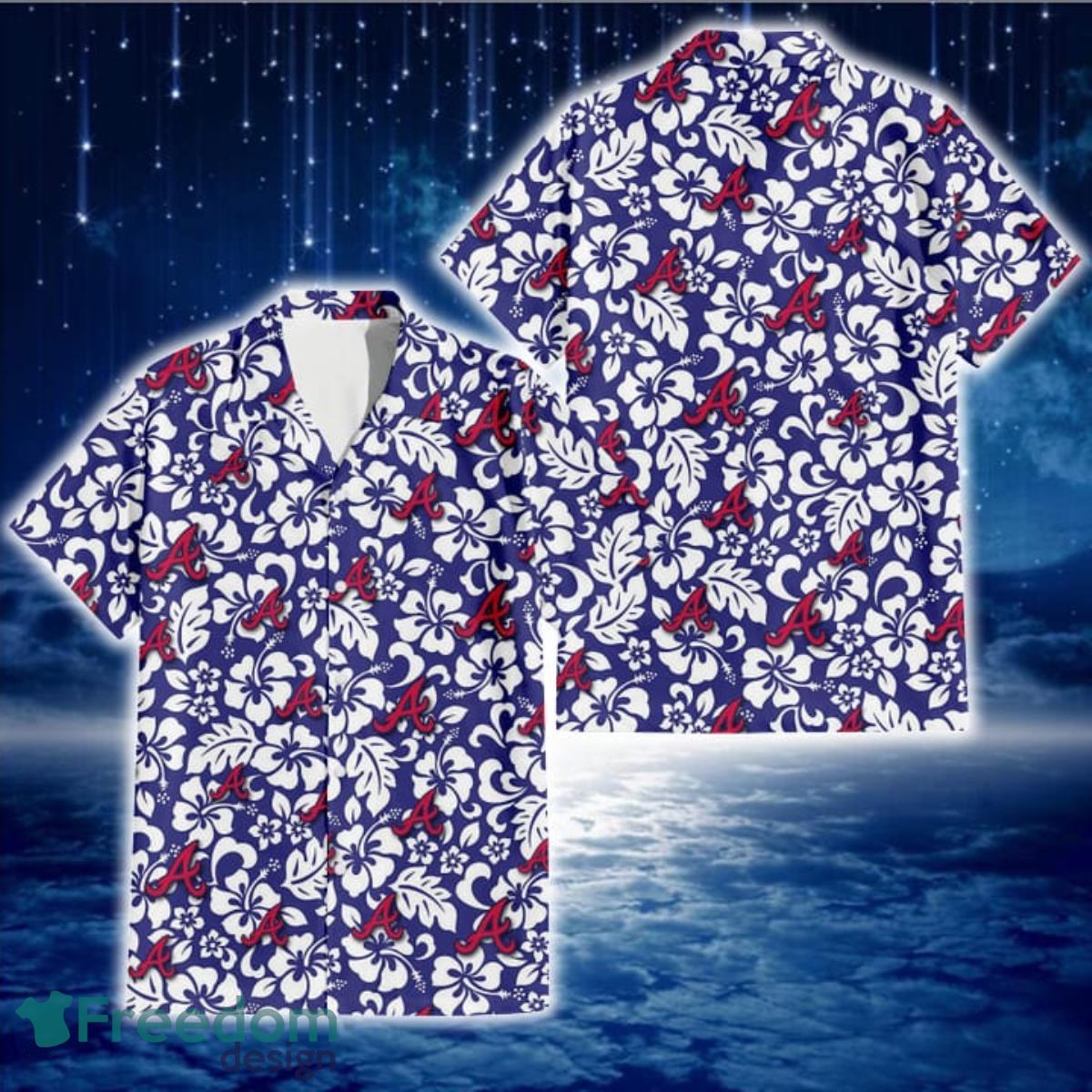 Atlanta Braves White Hibiscus Orchid Light Blue Background 3D Hawaiian Shirt  Gift For Fans - Freedomdesign