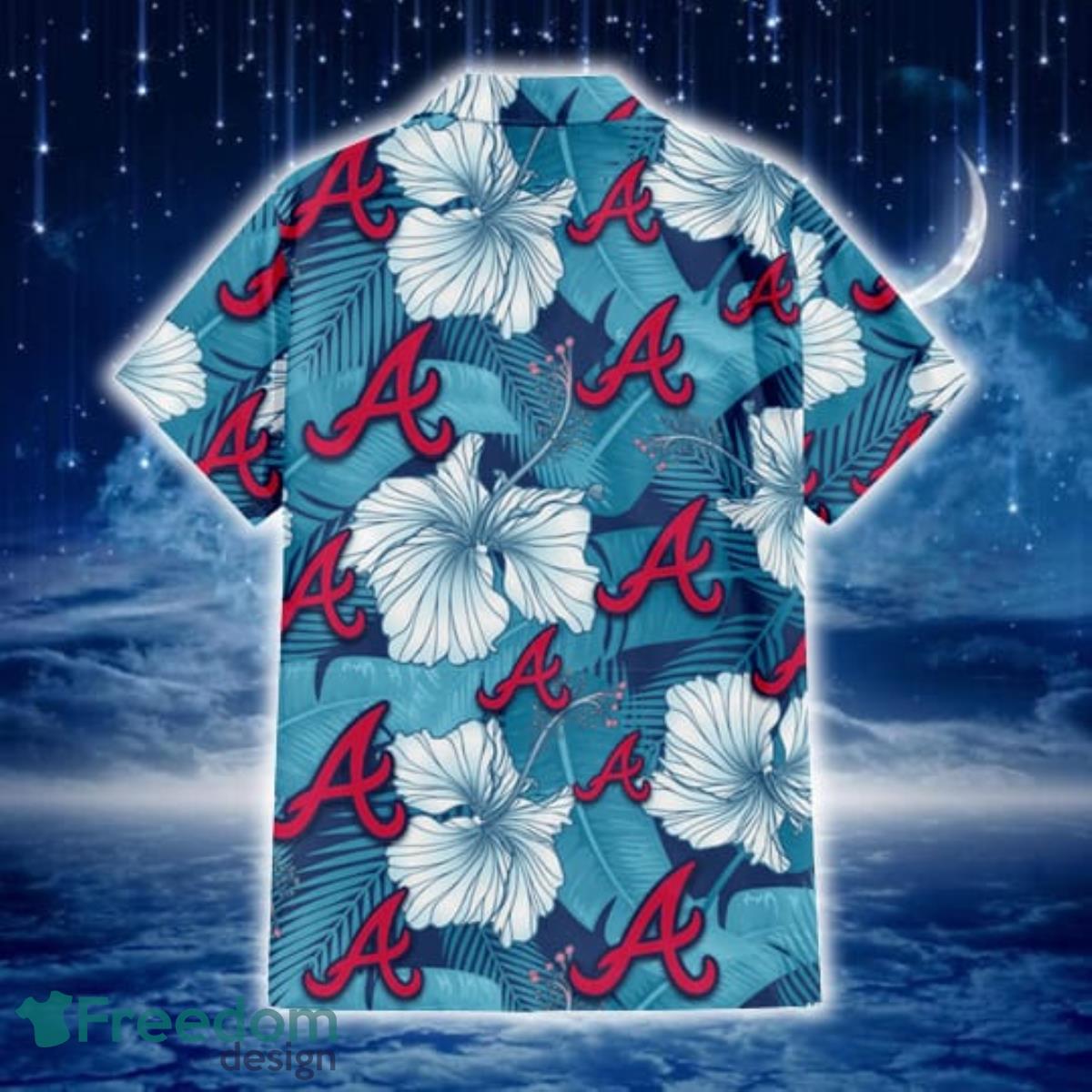 Atlanta Braves White Tropical Leaf Red Hibiscus Navy Background 3D