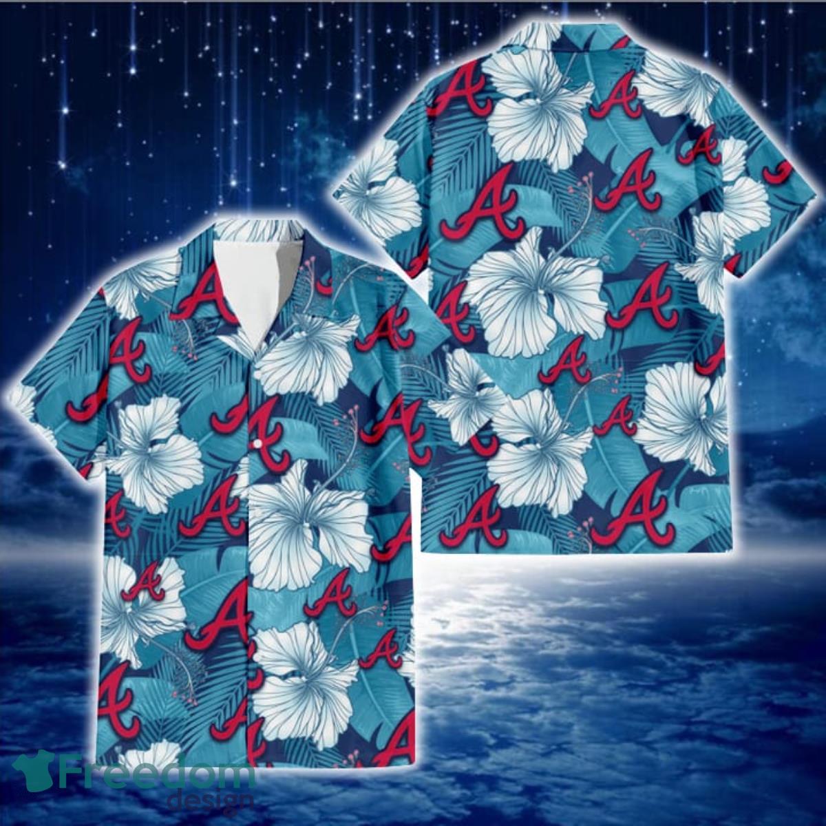 Atlanta Braves White Tropical Leaf Red Hibiscus Navy Background 3D